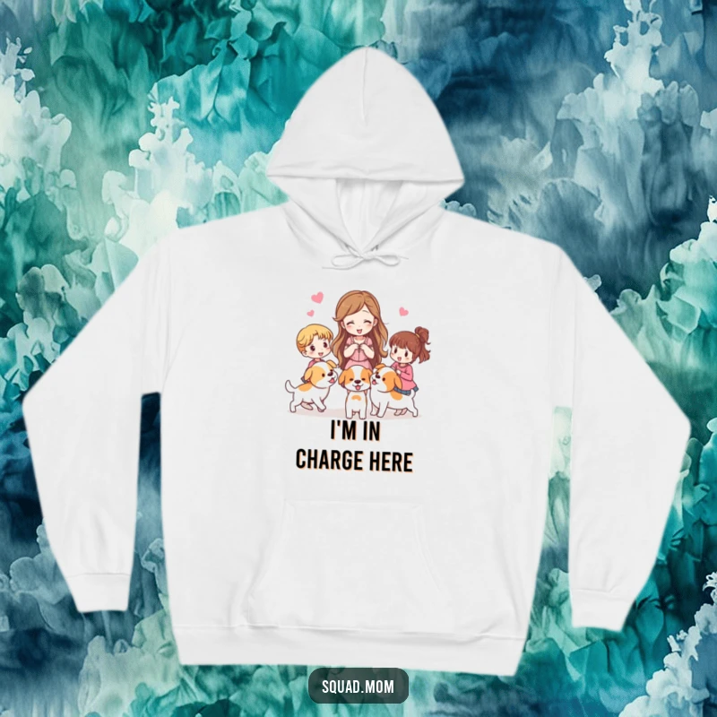 Funny hoodie featuring a woman playfully herding other women like puppies, embodying playful control.