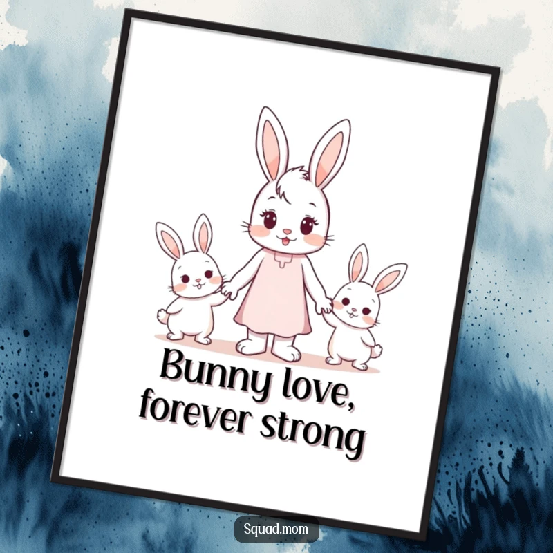 Funny Free Printable Wall Art: A tender bunny mom holding hands with her two adorable bunny children.