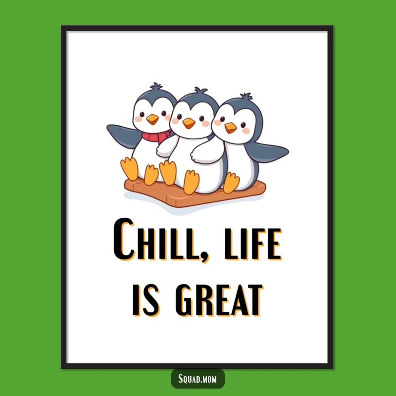 Funny Free Printable Wall Art: Penguin Moms Sliding, Playful Downloadable Decor