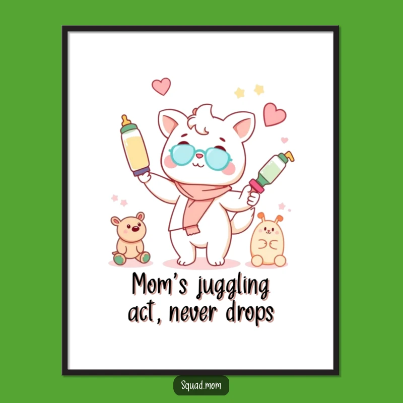 Free Printable Kawaii Mom Juggling Art - Funny Downloadable Decor for the Busy Home