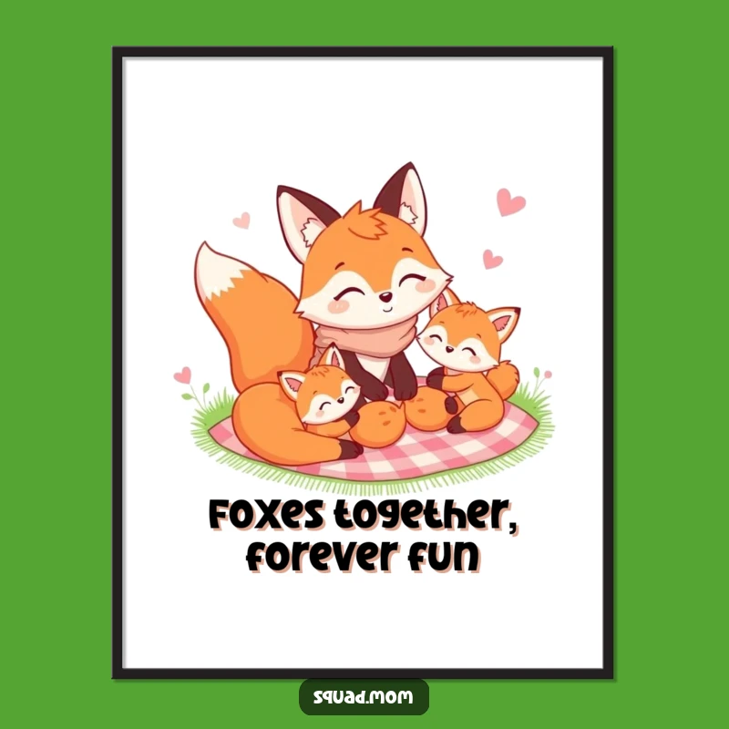 Free Printable Wall Art: Fox Family Picnic Fun - Downloadable Decor Gift!
