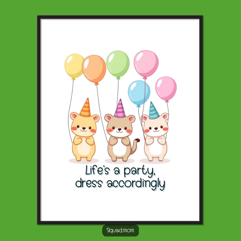 Free Printable Wall Art: Silly Animal Party Hats Balloons Downloadable Decor