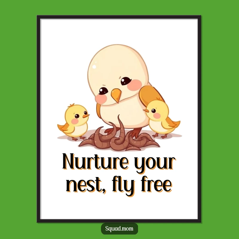 Free Printable Wall Art: Mama Bird Feeding Chicks, Cozy Downloadable Decor