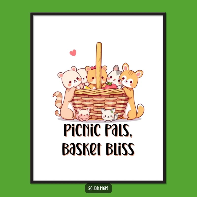 Free Printable Wall Art: Cute Animal Friends Picnic Scene Decor