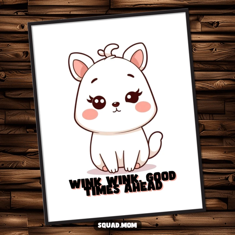 Funny Free Printable Kawaii Mom Animal Character Sharing a Knowing Wink as Printable Wall Art.
