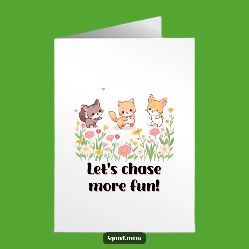 Free Printable Birthday Card: Animals Tagging Through Flowers for Fun
