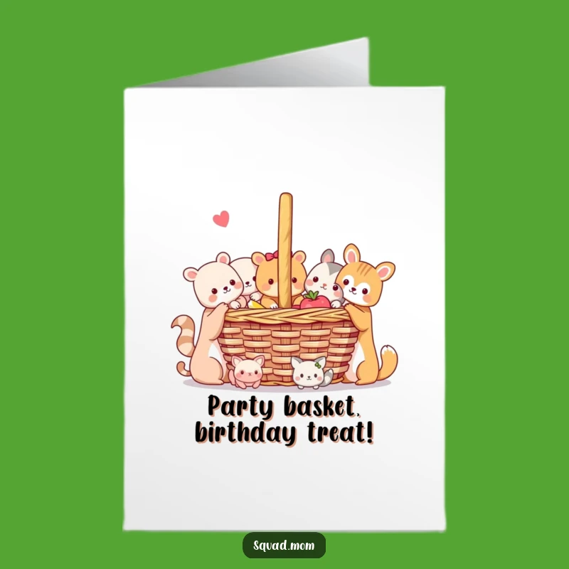 Free Printable Birthday Card: Cute Animal Friends Picnic Party Gift