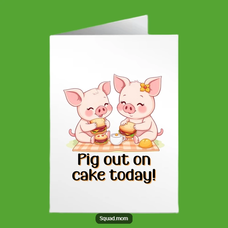 Funny Free Printable Piglet Birthday Card: Adorable Picnic Duo Gift
