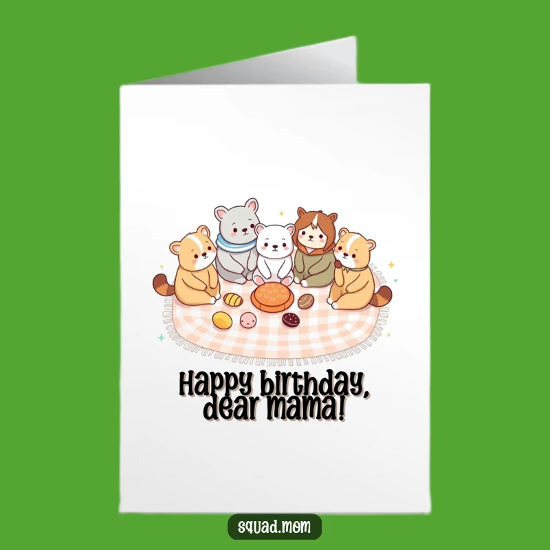 Free Printable Birthday Card: Animal Moms Picnic - Cute Downloadable Celebration Gift