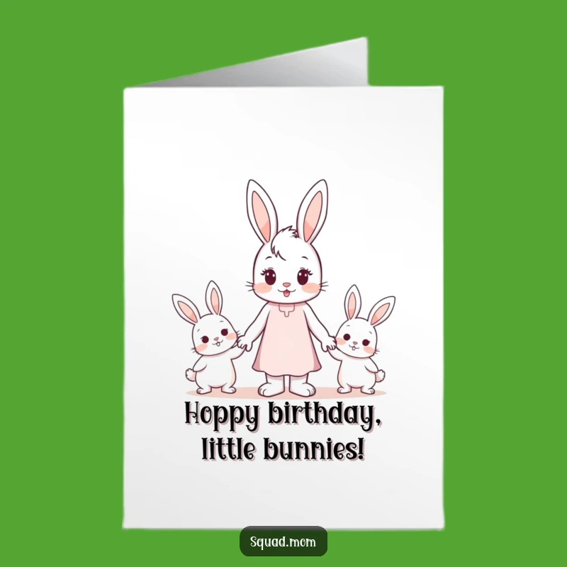 Free Printable Happy Birthday Card: Bunny Family Holding Hands Downloadable Gift