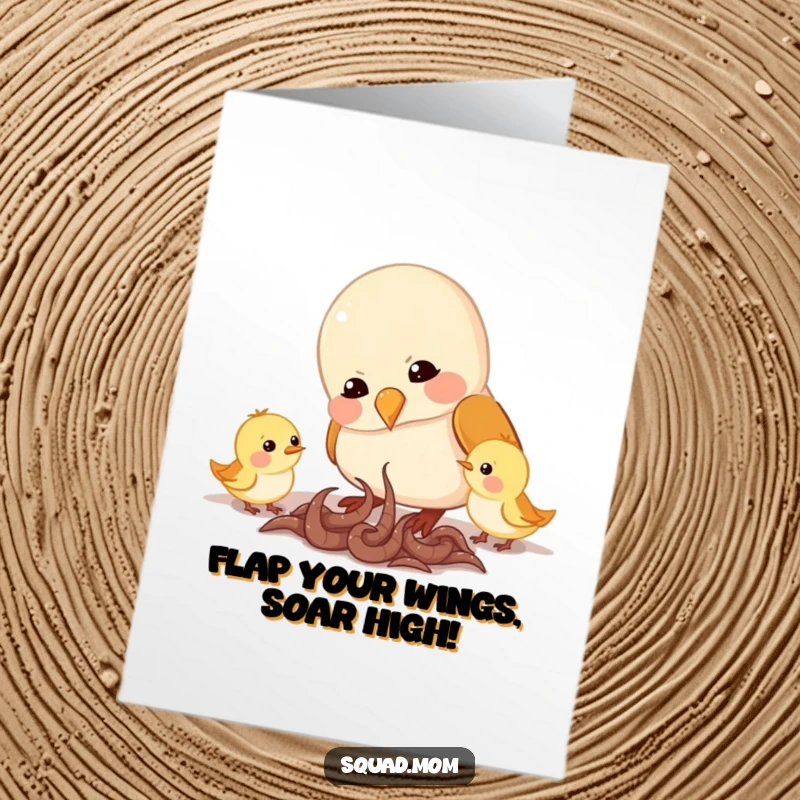 Free Printable Congratulations Card: A mama bird feeding worms to her chirping chicks, celebrating milestones with a tender, downloadable design.