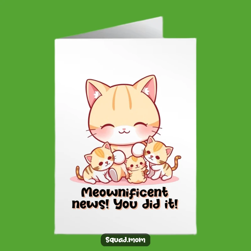 Free Printable Congrats Card: Cat Mom & Kittens' Joyful Play, Downloadable Fun