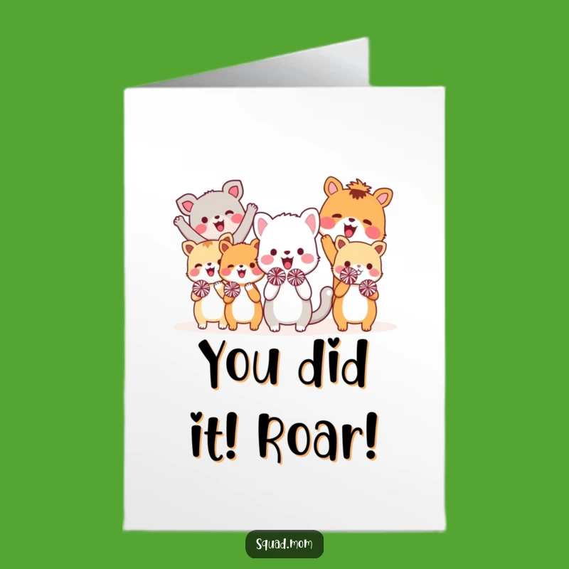 Free Printable Congrats Card: Animals Congratulating with Pom-Poms, Download Now
