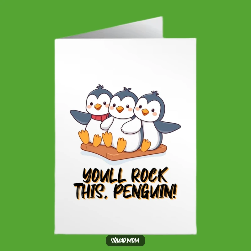 Free Printable Congrats Card: Penguin Moms Sliding, Wintry Celebration Downloadable Gift