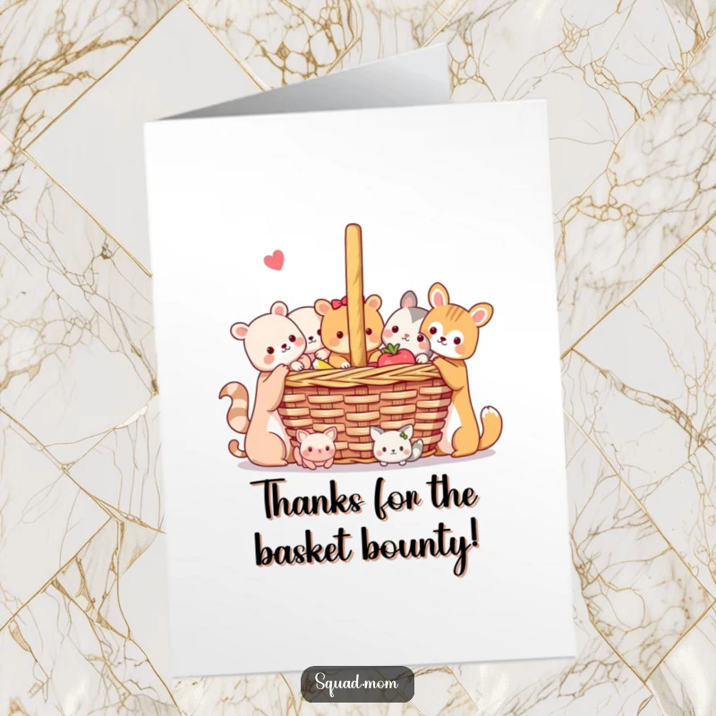 Free Printable Thank You Card: Cute animal friends enjoying a picnic together, sharing smiles.