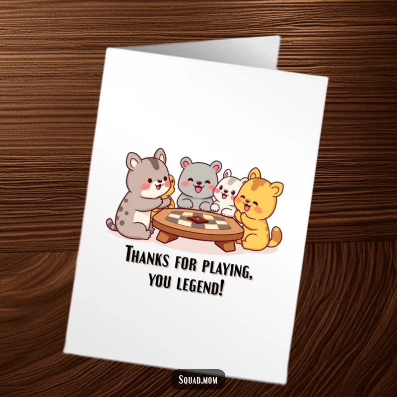Funny Free Printable Thank You Card: Animals high-fiving over a board game, expressing thanks with hilarious, energetic gestures, a perfect DIY gift.