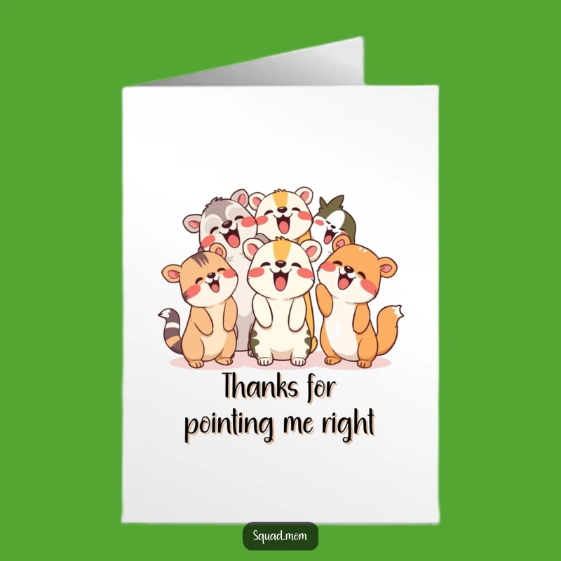 Free Printable Thank You Card: Giggling Animals Pointing Up Funny Downloadable Gift