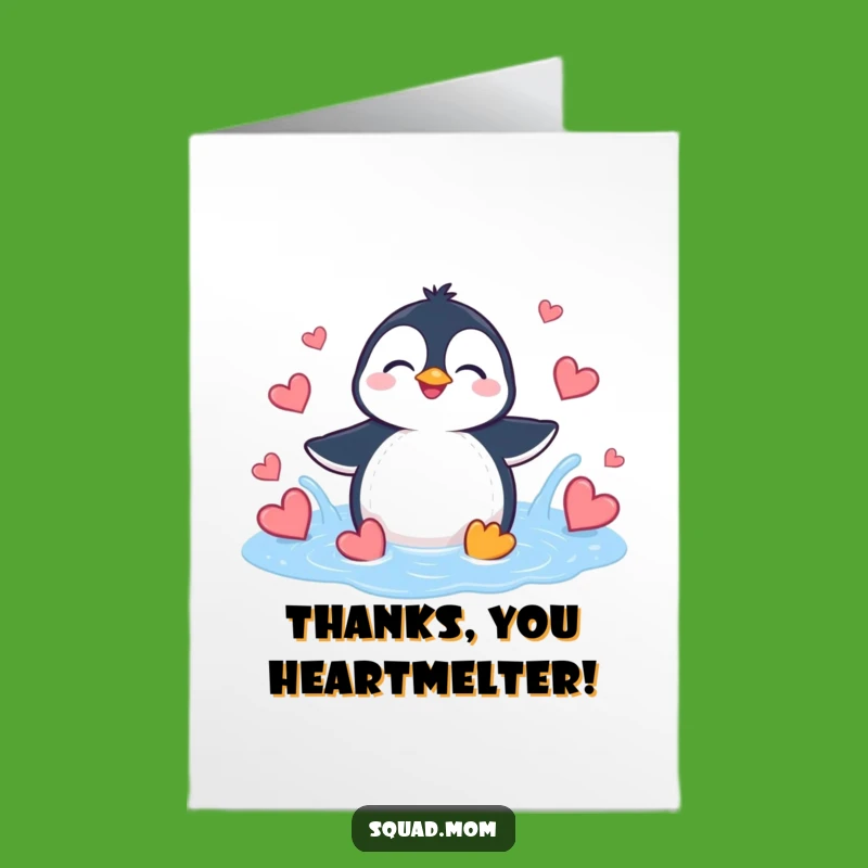 Free Printable Thank You Card: Penguin's Heart Splash, Downloadable Sweet Gift