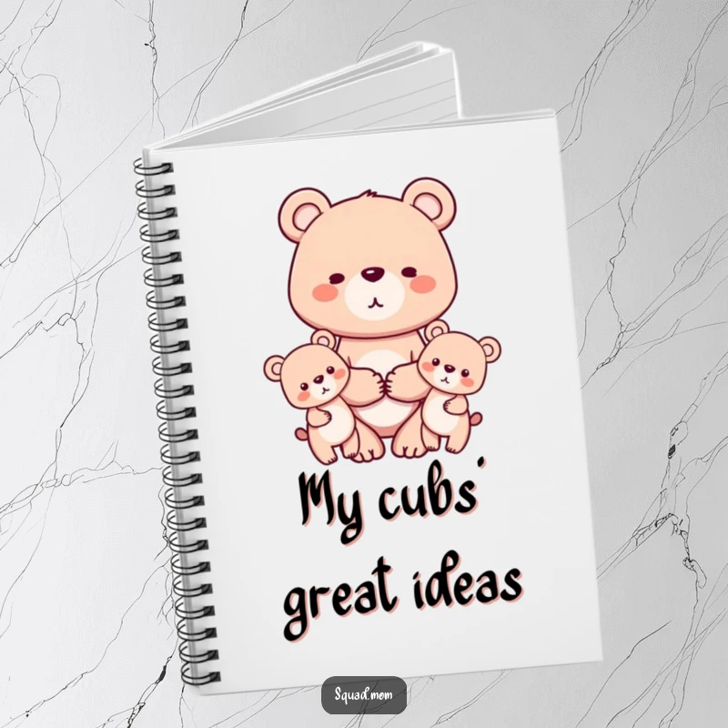 Funny notebook featuring a loving bear mom holding hands with her two cubs, perfect for jotting down family memories with a heartwarming and humorous touch.