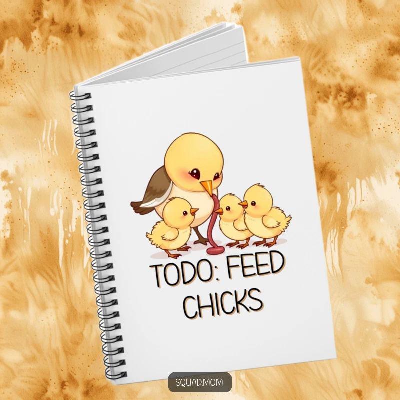 Funny Bird Mom Feeding Worms to Hungry Chicks, Humorous Nature Journal