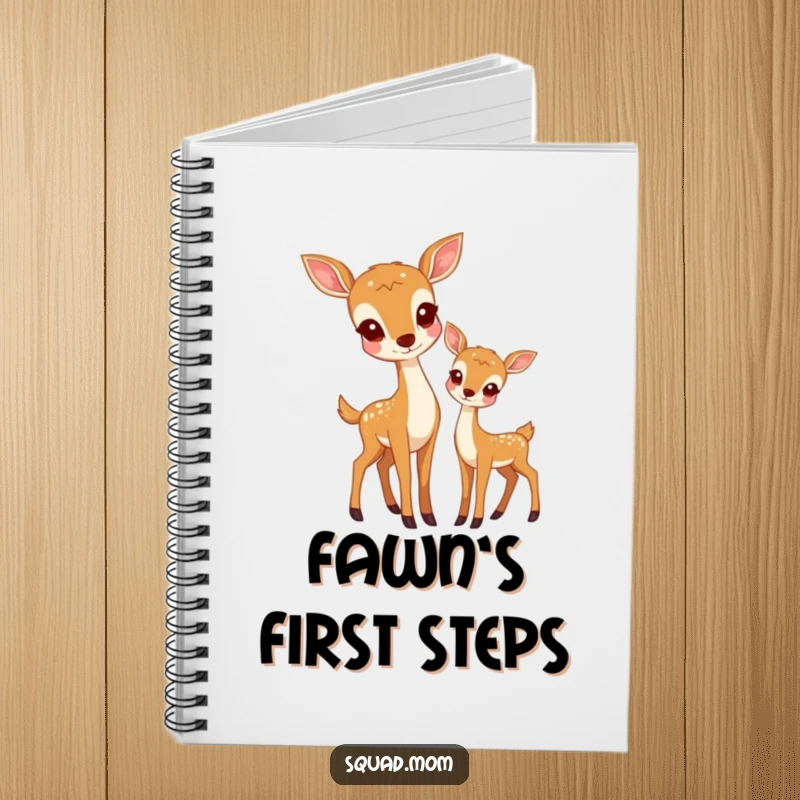 Funny notebook cover showing a deer mom and her fawn, ideal for journaling nature observations and creative ideas.