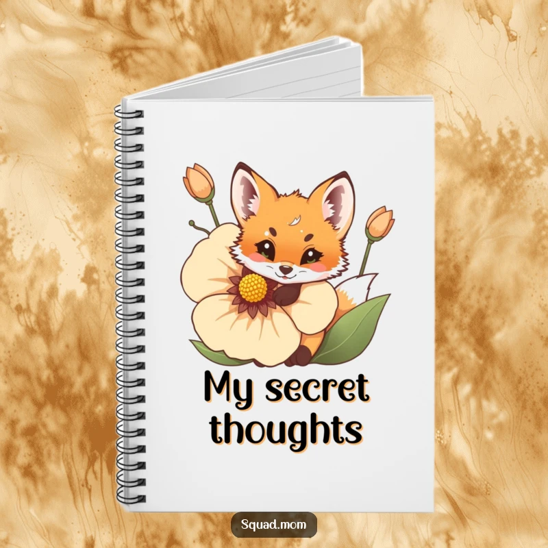 Funny Fox Cub Notebook: A cute, playful fox cub peeks from behind a large flower, ready for your notes.