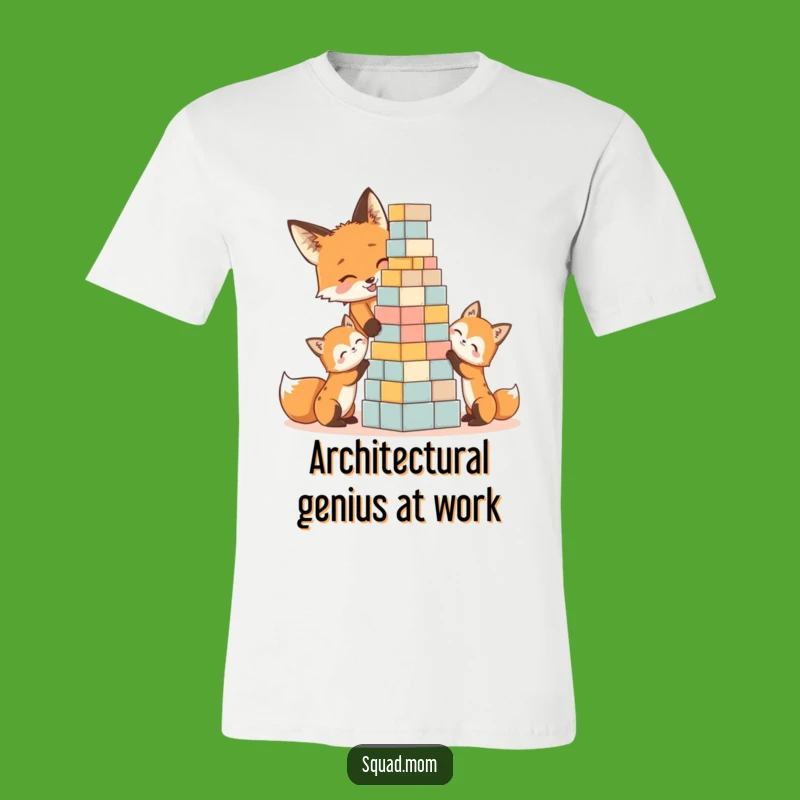Funny Fox Mom & Kits T-Shirt: Joyful Block Tower Builders, Hilarious Family Tee