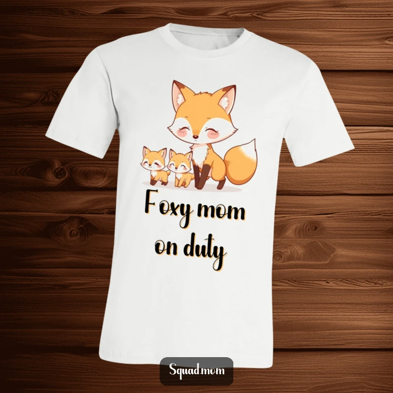Funny t-shirt depicting a gentle fox mom leading her playful kits through nature, celebrating leadership and familial bonds with charming illustration.