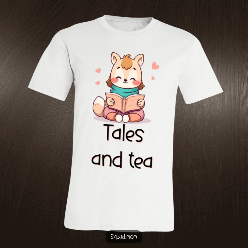 Funny Kawaii Mom Friend T-Shirt: An adorable animal character reads a storybook, depicting a nurturing and comforting presence.