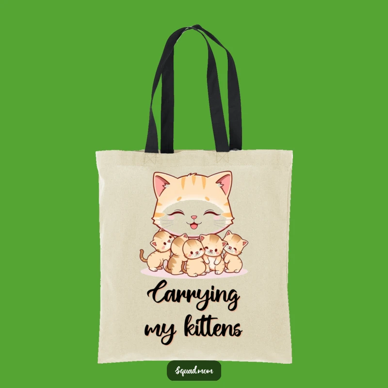 Funny Cat Mom Tote Bag: Happy Mother Cat Grooming Kittens, Humorous Pet Accessory Gift