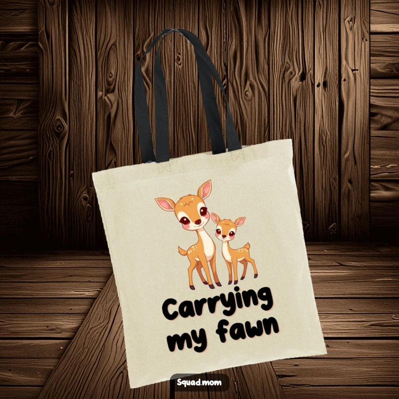 Funny tote bag showcasing a deer mom and her fawn, perfect for carrying essentials with a touch of natural elegance.