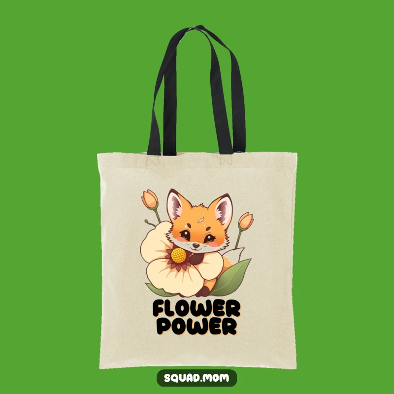 Funny Fox Cub Tote Bag - Playful Flower Design for Everyday Fun