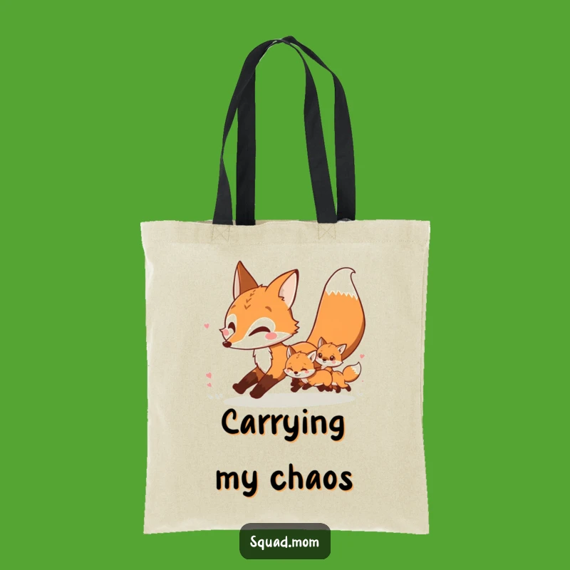 Funny Fox Mom & Kits Tote: Playful Chase Bag, Great Humorous Gift