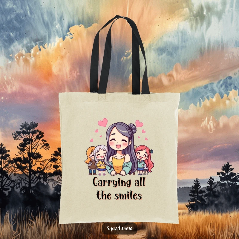 Funny Tote Bag: Woman with an infectious smile, embraced by friends, stylish and humorous funny gift.