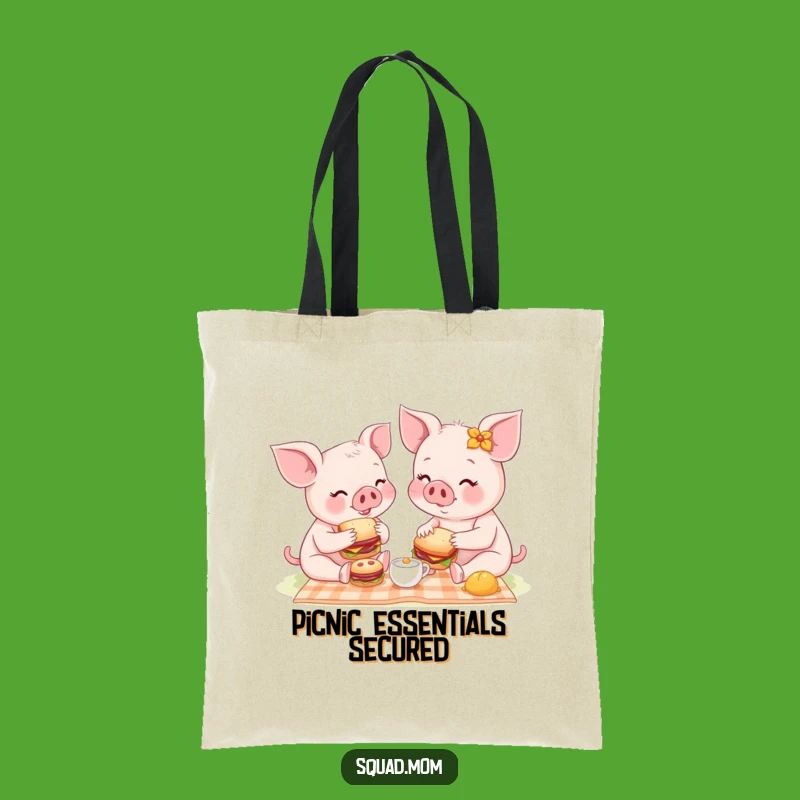 Funny Piglet Picnic Tote Bag: Mom & Baby Sandwich Haul, Humorous Carry-all
