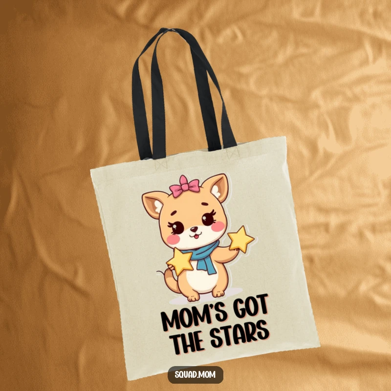 Funny Tote Bag: Whimsical animal mom character holds a star, perfect for carrying daily essentials humorously.